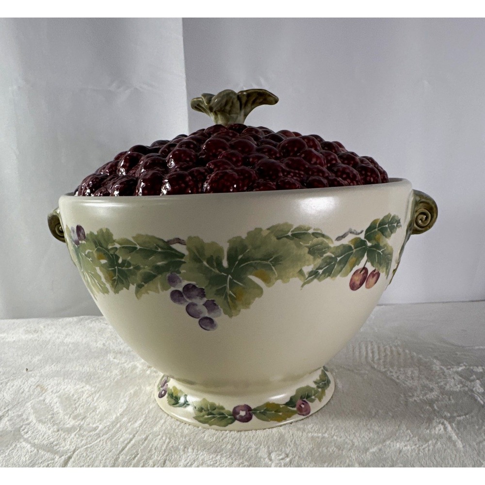 Pfaltzgraff Jamberry Ceramic Cookie Jar w/ Lid, 1 Gal, Fruit Pattern